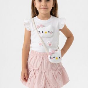 blush kitty skirt set with sling bag