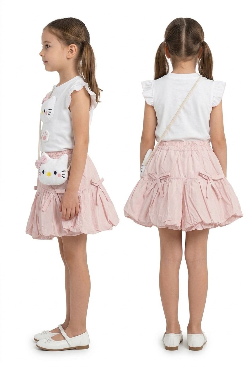 blush kitty skirt set with sling bag blush kitty skirt set with sling bag
