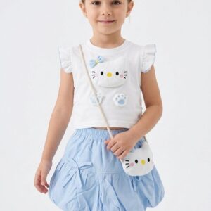 blue kitty co ord set with sling bag