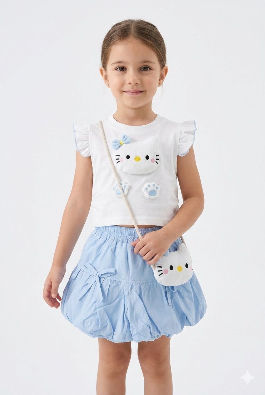 blue kitty co ord set with sling bag blue kitty co ord set with sling bag