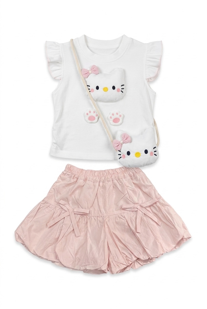 blush kitty skirt set with sling bag blush kitty skirt set with sling bag