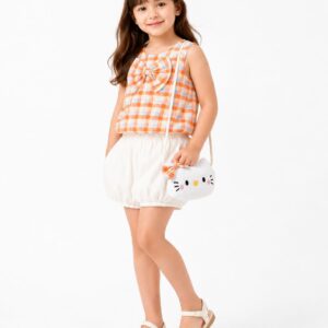peaches & cream co ord set with kitty bag