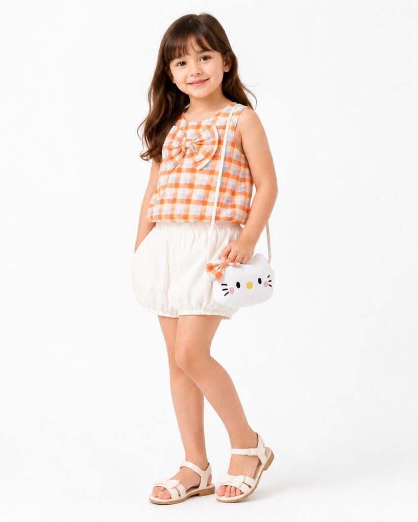 peaches & cream co ord set with kitty bag